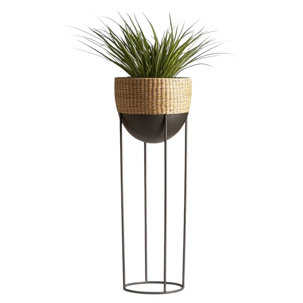 Mvdxj Standing Planter - Decorative Floor Plant Pot with Stand - Woven Style for Living Room, Patio & Bedroom - Sturdy & Elegant Decor