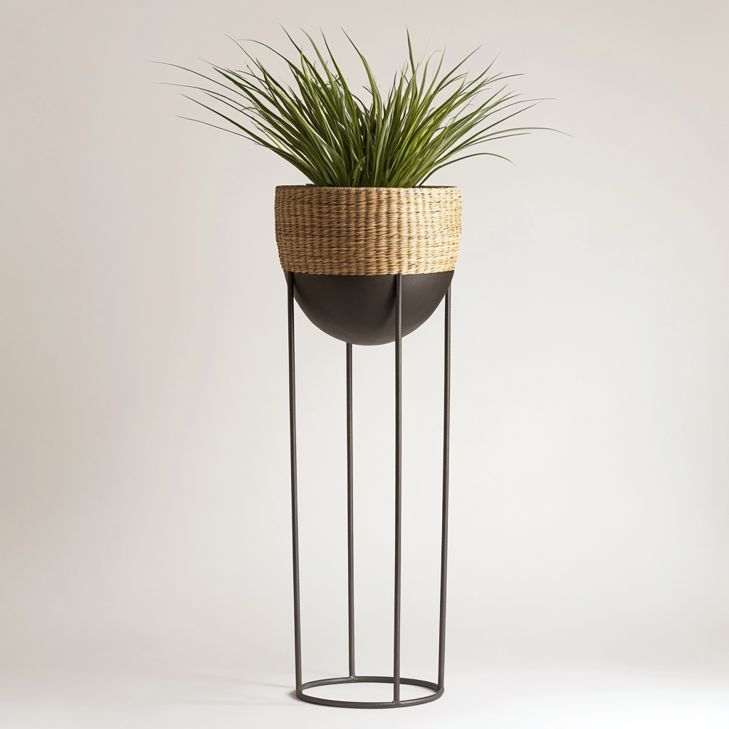Mvdxj Standing Planter - Decorative Floor Plant Pot with Stand - Woven Style for Living Room, Patio & Bedroom - Sturdy & Elegant Decor