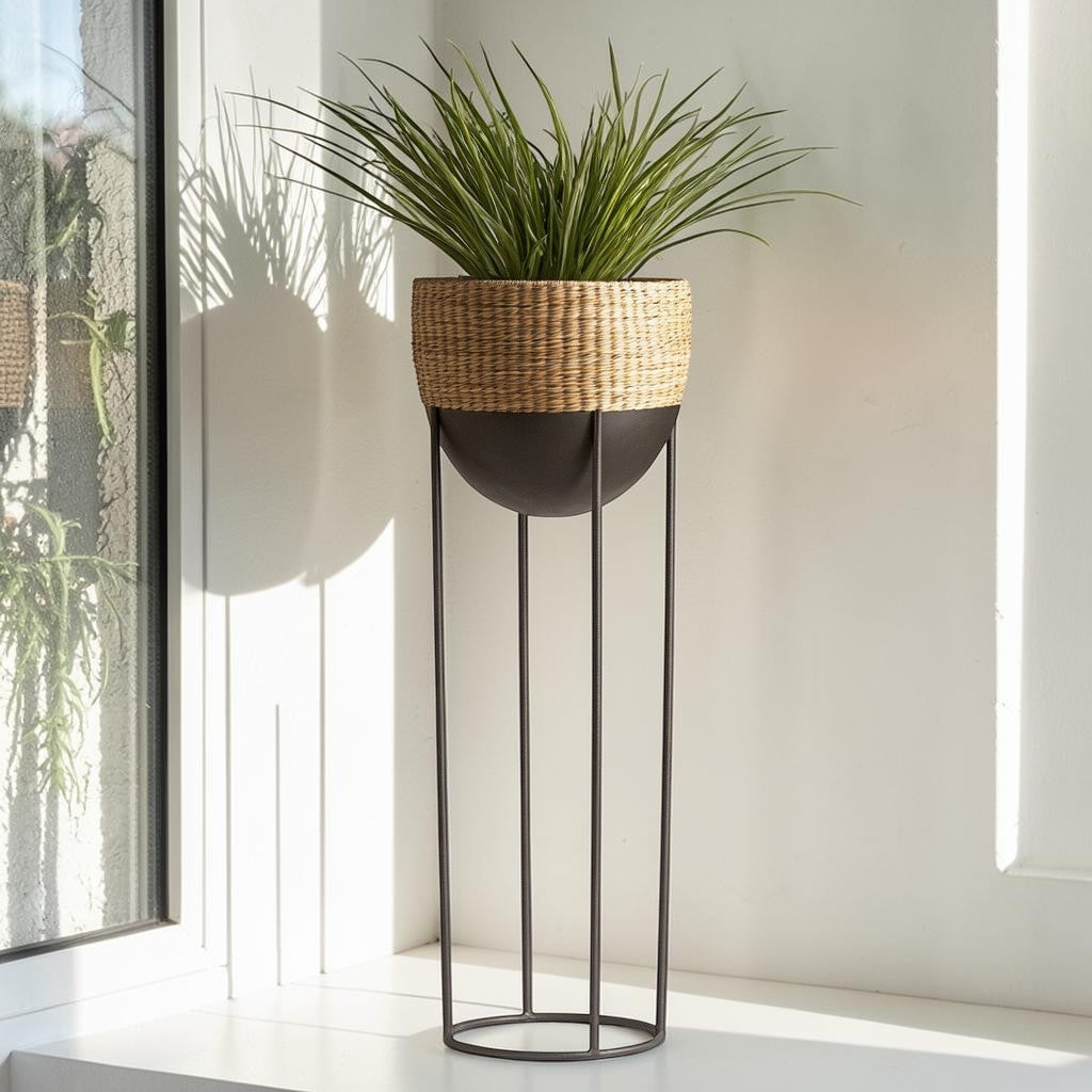 Mvdxj Standing Planter - Decorative Floor Plant Pot with Stand - Woven Style for Living Room, Patio & Bedroom - Sturdy & Elegant Decor
