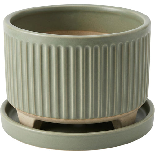 Mvdxj Ribbed Stoneware Planter with Saucer Sage - Product view